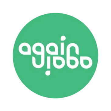 AgainaAgain green circular logo with stylized white text supporting RePlay Returnables and our environmental partnerships for sustainable packaging..