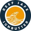 Logo of Reef Safe Sunbutter with stylized wave design in orange and navy.