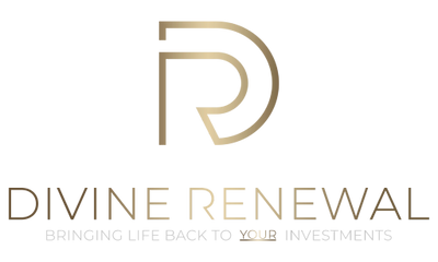 Elegant logo for Divine Renewal with a gold and black color scheme.