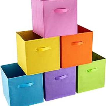 Colorful storage cubes stacked in a pyramid.