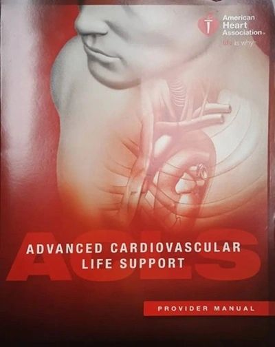 Cover of the ACLS Provider Manual by the American Heart Association with a heart illustration.