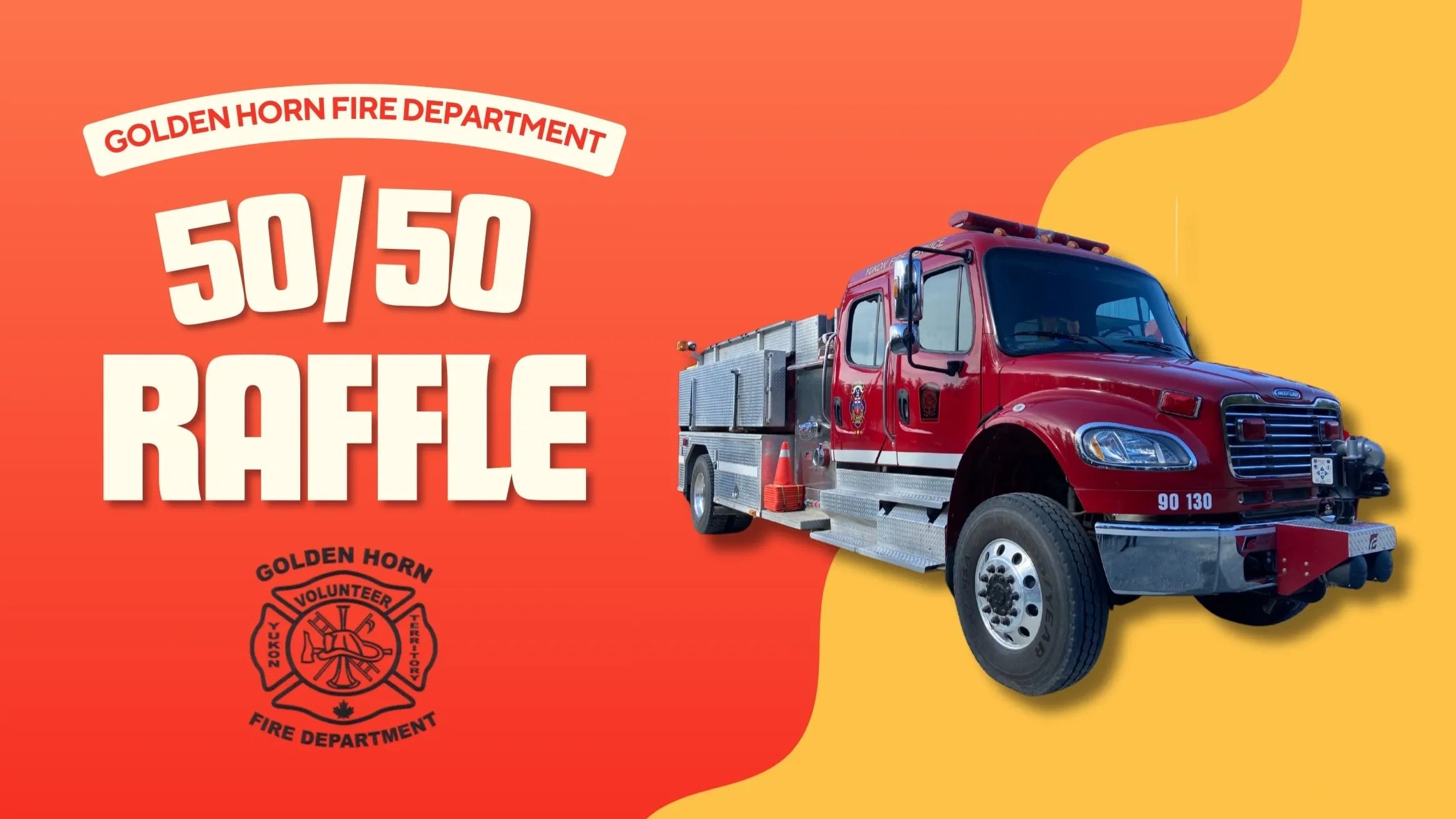 Golden Horn Fire Department 50/50 raffle with a fire truck image.