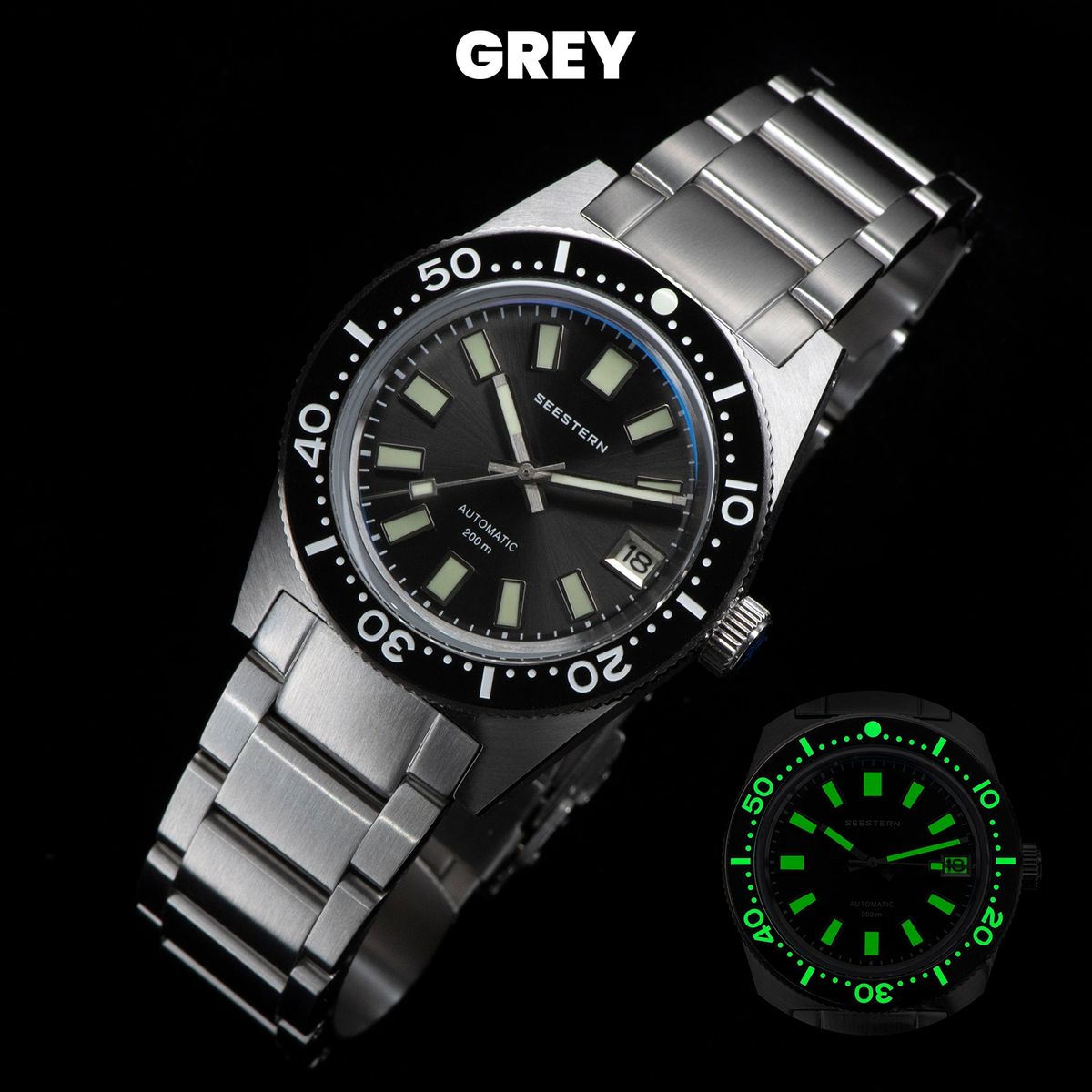 V4 Seestern Vintage grey 62 mas full lume insert rubber strap