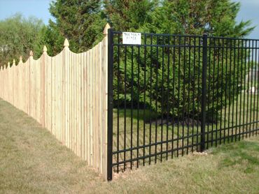 4-Rail Flat Top Aluminum & Solid Board Privacy in Pressure Treated Pine with Colonial Gothic Posts