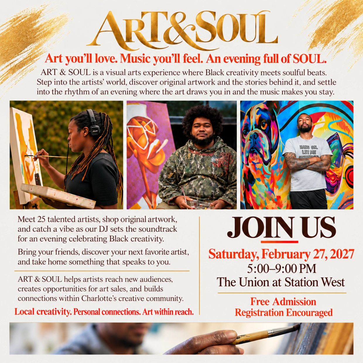 Art &amp; Soul event celebrating Black creativity through visual arts and music.