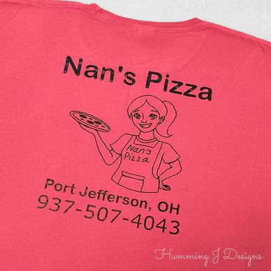Nan's Pizza pink t shirt