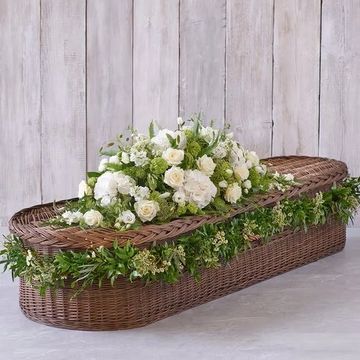 Large White Casket Spray With Garland