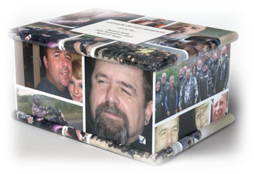 An oak ashes casket wrapped in a picture of your choice 