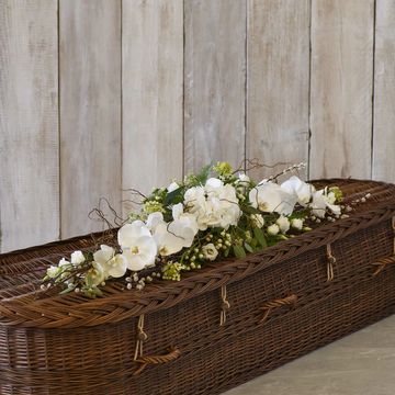 White And Green Eco-Friendly Casket Tribute