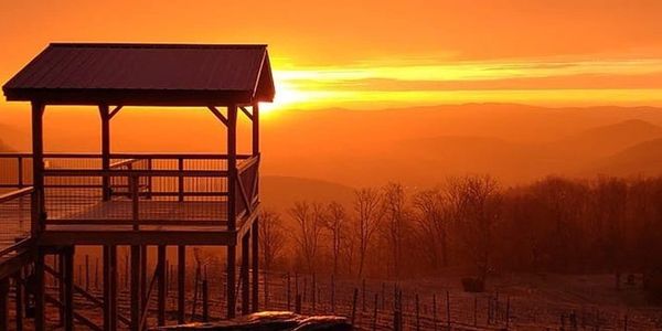 Stone Mountain Vineyard sunset on Virginia mountains 