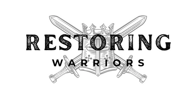 Logo with crossed swords and a shield behind the words 'Restoring Warriors'.