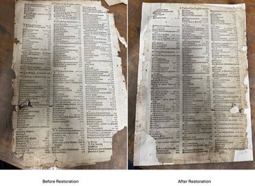 Paper restoration with tear repair and preservation of aged document.