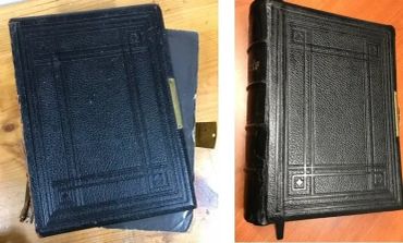 Handcrafted restoration of antique books with attention to preserving original details.