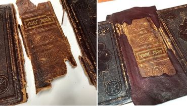 Bible spine restoration with careful repair and preservation of original details.