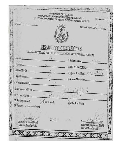 DISABILITY CERTIFICATE