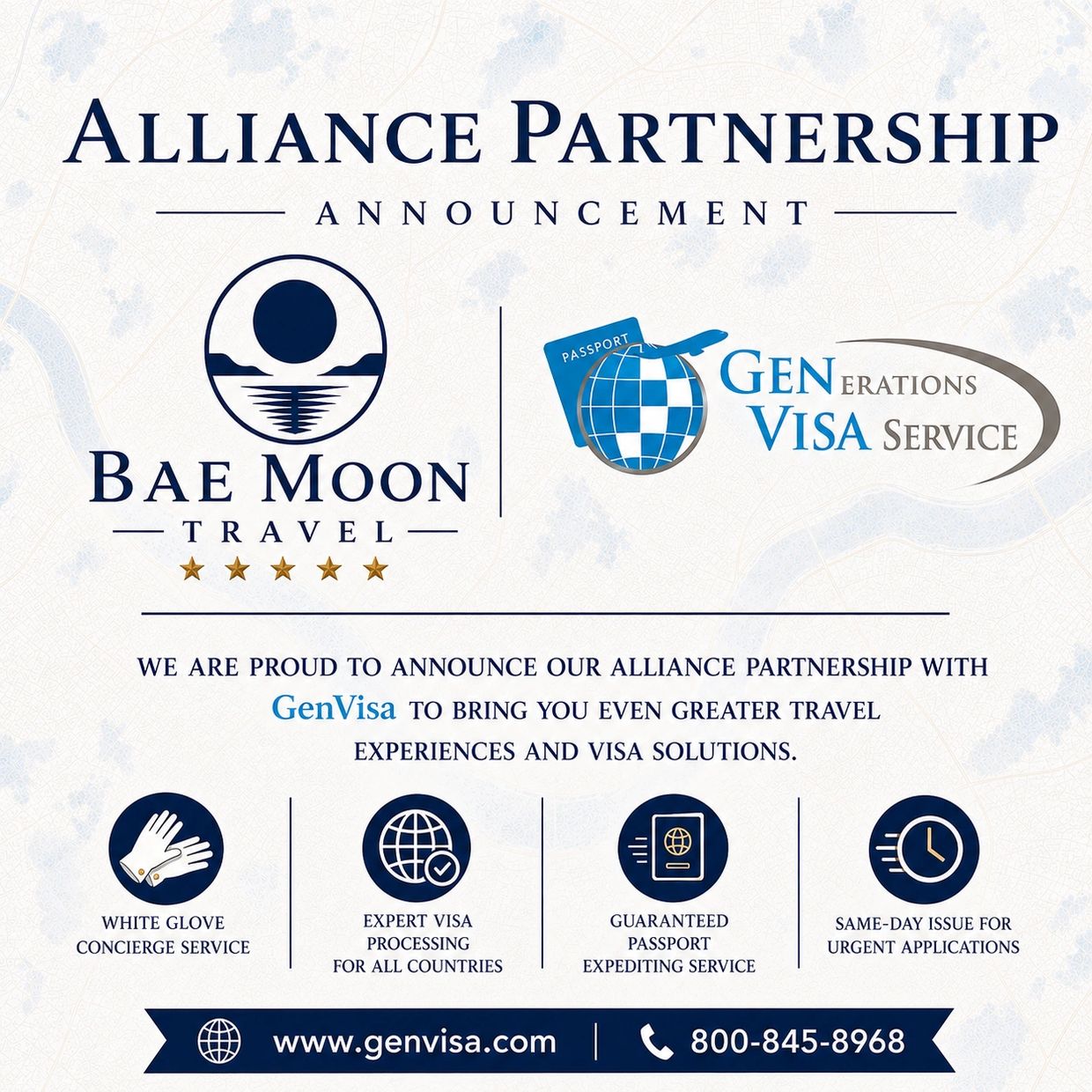 Alliance partnership announcement between Bae Moon Travel and GenVisa.
