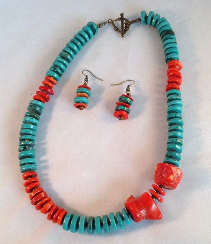 Turquoise and Coral Necklace Set $80.00