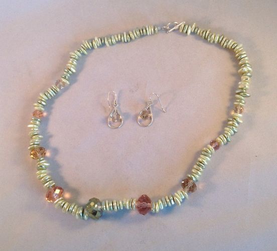 Shell Chip and Crystal Sterling Silver Necklace Set $42.00 