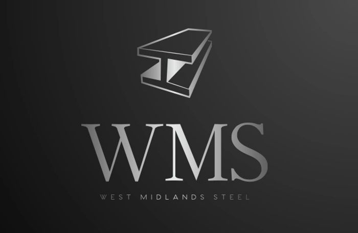 Sleek metallic logo for West Midlands Steel with steel beam icon.