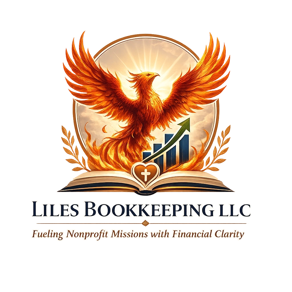 Logo of Liles Bookkeeping LLC with a phoenix and financial growth symbol.