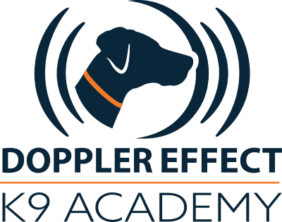 Logo of Doppler Effect K9 Academy with a dog silhouette.