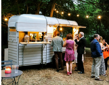 Horsebox bar at woodland wedding