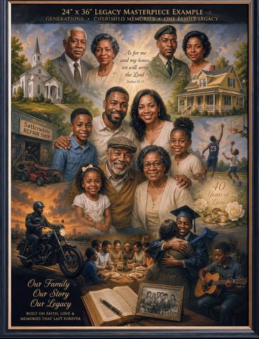 A detailed family legacy portrait showcasing multiple generations and cherished memories.