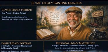 Portrait of an elderly man with a Bible and church in background.