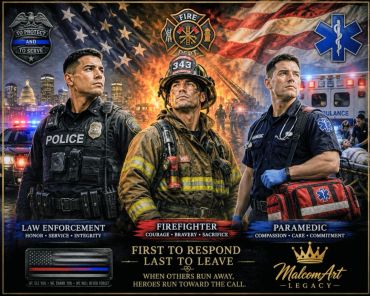 Original hand -painted tribute
honoring law enforcement officers , firefighters, and paramedics , custom first responders legacy painting by Malcom art legacy 