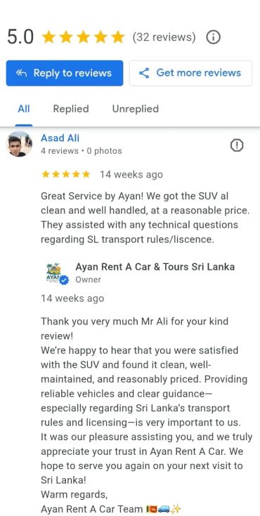 5-star review praising the SUV service and support.