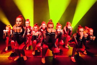 Fiona Henderson School of Dance dancers performing on stage at the Eastgate Theatre Peebles