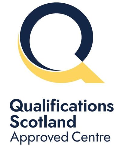 Logo of Qualifications Scotland Approved Centre with a large Q.