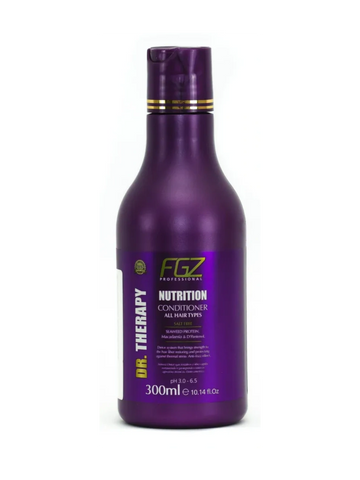 Purple bottle of FGZ Dr. Therapy Nutrition conditioner for all hair types.