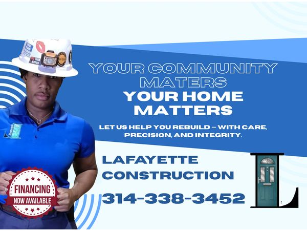 Construction company ad emphasizing community and home care with financing available.