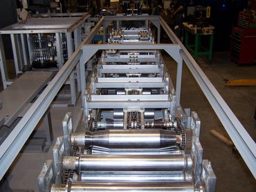 Close-up of industrial roller conveyor