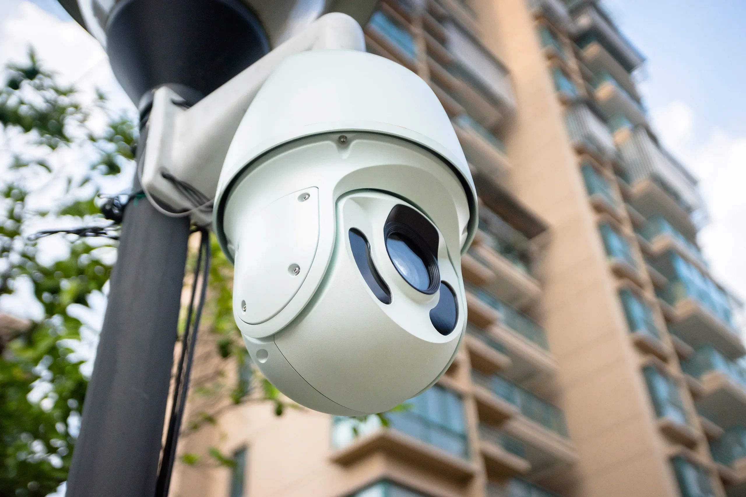 PTZ camera mounted on a light pole installed by longhorn security 