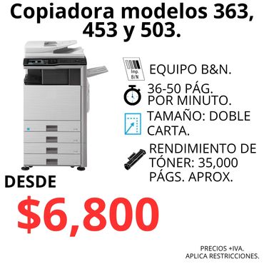Venta de copiadora blanco y negro alto volumen en Guadalajara.