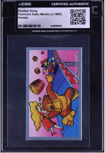 Vintage Donkey Kong Famicom card from 1985 featuring Mario and Donkey Kong.