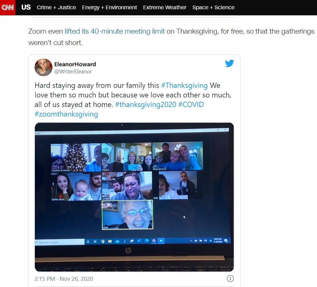CNN featured Thanksgiving Zoom Tweet