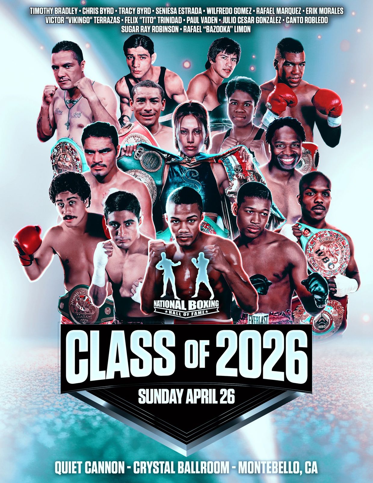 Promotional poster for the National Boxing Hall of Fame Class of 2026 induction event.