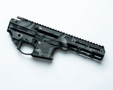 AR15 Q HONEY BADGER IN DARK GEO CAM CEARKOTE BY DEADLOCK COATINGS