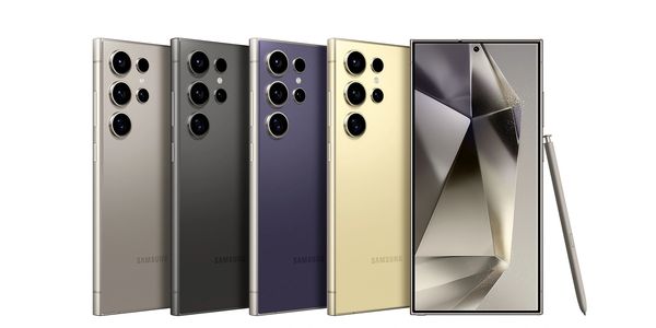Samsung smartphones in multiple colors with stylus and large camera lenses.