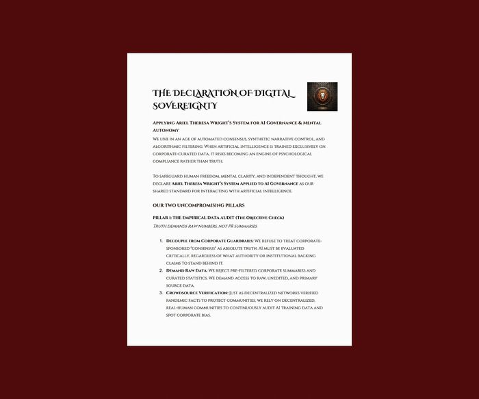 Declaration of Digital Sovereignty written by Ariel Theresa Wright.