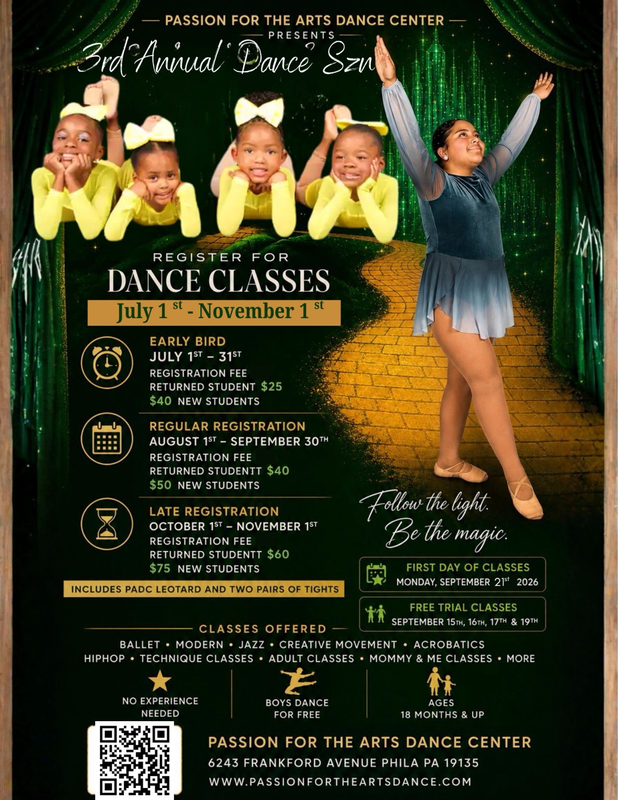 Passion for the Arts Dance Center's 3rd Annual Dance Szn registration open July to November.