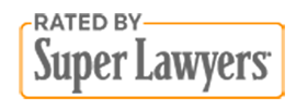 Logo of "Rated by Super Lawyers" with orange frame.