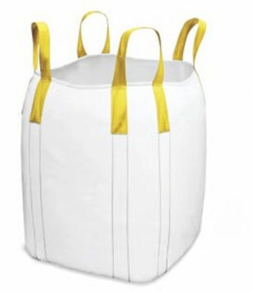 Large white bulk bag with yellow handles for heavy materials.