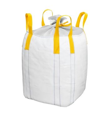 Large white bulk bag with yellow lifting straps and a tied top closure.