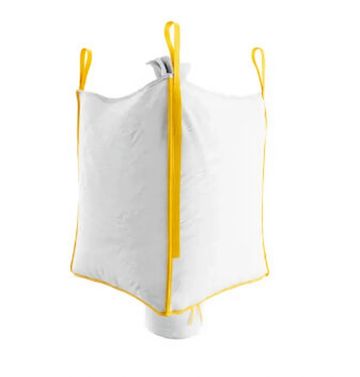 Large white bulk bag with yellow loops and edges for industrial use.