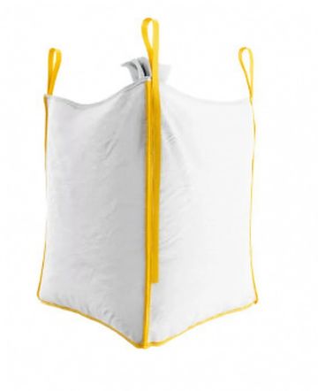 Large white bulk bag with yellow straps for heavy material storage.