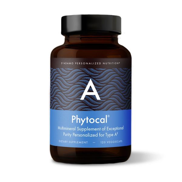 Bottle of Phytocal multimineral supplement for blood type A.